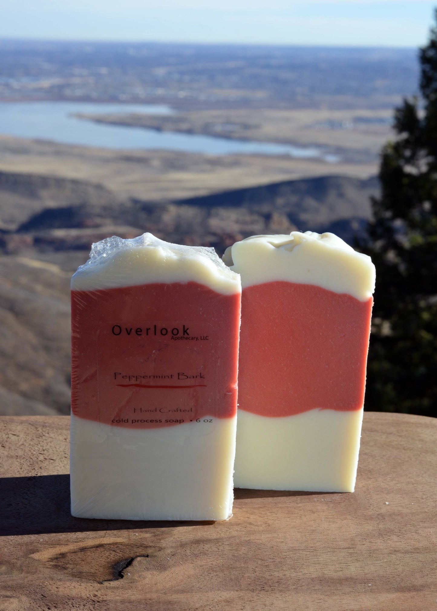 Cold process soap bar Peppermint Bark.